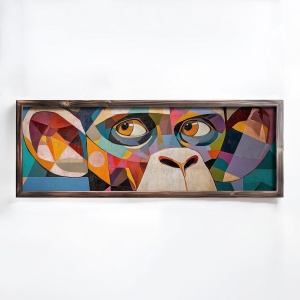 Tablou decorativ Re-Bloom, model maimuta, MDF/lemn masiv, multicolor, 40 x 120 x 3 cm, Resigilat, Grad B