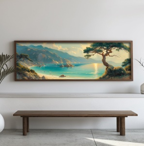 Tablou decorativ Re-Bloom, model peisaj, lemn masiv/MDF, multicolor, 40 x 120 x 3,5 cm - Img 3