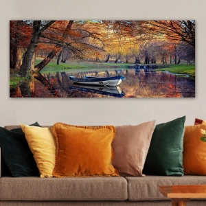 Tablou decorativ Re-Bloom, model peisaj, panza/lemn, multicolor, 50 x 120 cm - Img 2