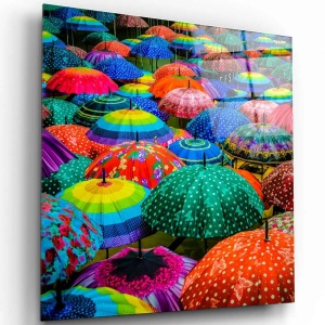 Tablou decorativ Re-Bloom, model umbrele, sticla temperata, multicolor, 60 x 60 cm