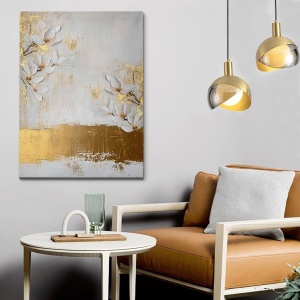 Tablou decorativ Re-Bloom, panza/lemn, alb/auriu, 50 x 70 cm - Img 3