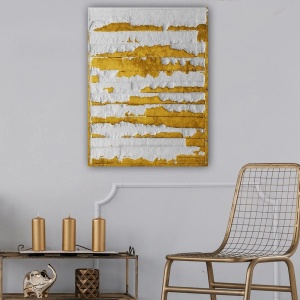Tablou decorativ Re-Bloom, panza/lemn, alb/auriu, 70 x 100 cm - Img 2