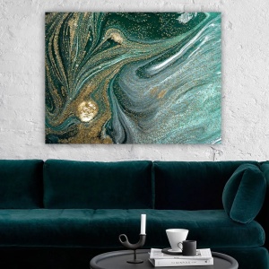 Tablou decorativ Re-Bloom, panza/lemn, albastru/auriu, 70 x 100 cm - Img 2