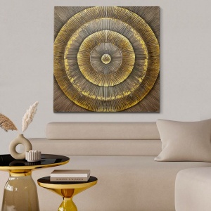 Tablou decorativ Re-Bloom, panza/lemn, auriu/maro, 100 x 100 cm - Img 3