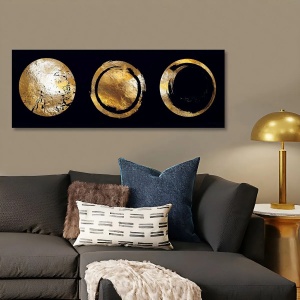 Tablou decorativ Re-Bloom, panza/lemn, negru/auriu, 30 x 80 cm - Img 2