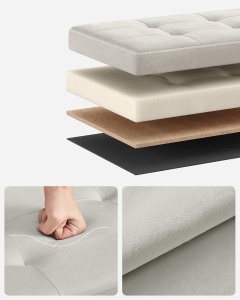 Taburet cu spatiu de depozitare Songmics, catifea/MDF, crem, 31 x 31 x 41 cm, Resigilat, Grad A - Img 3