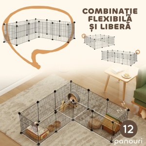Tarc modular pentru animale de talie mica, otel/ABS, negru, 140 x 70 x 35 cm, Resigilat, Grad A - Img 4