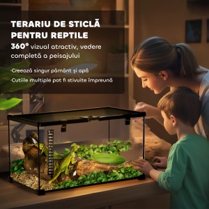 Terariu pentru reptile, cu incuietoare si usa pentru hranire, sticla/plasa metalica, negru, 50 x 30 x 25 cm, Resigilat, Grad A - Img 6
