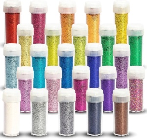 Tritart set 25 recipiente glitter fin, 10g/recipient, 25 culori, capace cu presarare dubla (fin/grosier), pentru arta/unghii/machiaj/artizanat, multicolor - Verificat A · Re-Bloom