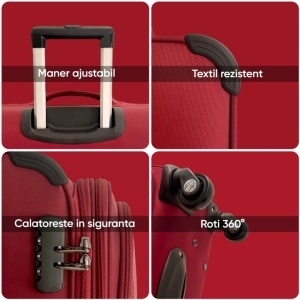 Troler Textil, Rorik® Explorer, 28 inch, 106 L, Mare/L 82x47x30 cm, valiza fermoar cifru antifurt, roti 360°, geamantan maner telescopic, troller expandabil, Rosu, Resigilat, Grad A - Img 3