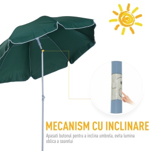 Umbrela de gradina cu acoperis inclinabil, metal/poliester, Φ220x230cm, Verde inchis - Verificat A · Re-Bloom - Img 4