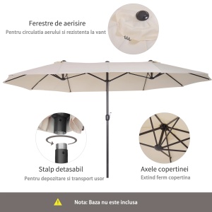 Umbrela de gradina impermeabila anti-UV, otel/poliester/ABS, 460x270x240 cm, tub Ø48mm, 12.5kg, bej - Verificat A · Re-Bloom - Img 4