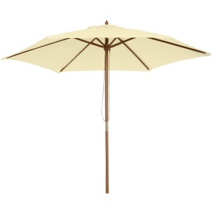 Umbrela de gradina patrata Re-Bloom, poliester 180g/lemn, diametru 250 cm, inaltime 245 cm, suport 38mm, 6 kg, crem - Verificat A · Re-Bloom