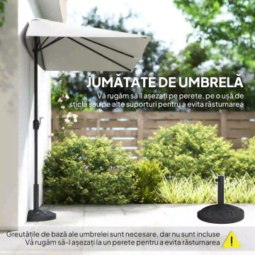 Umbrela de perete semiluna cu manivela 230x130x245 cm, stalp metal Ø38mm, poliester, montaj perete, crem - Verificat A · Re-Bloom - Img 4