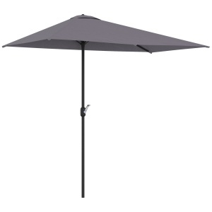 Umbrela de perete semiluna cu manivela, metal/poliester, 230x130x245 cm, stalp Ø38mm, montare perete, gri - Verificat A · Re-Bloom