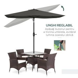 Umbrela gradina dreptunghiulara inclinabila, aluminiu, 2x3m, manivela, Gri inchis - Verificat A · Re-Bloom - Img 4