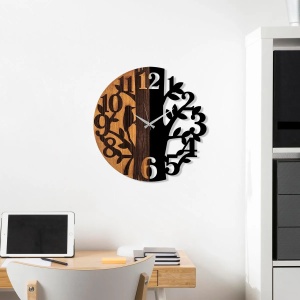 Wallity ceas decorativ de perete, lemn 100%/metal, diametru 56 cm, grosime 3cm, mecanism, nuc/negru - Verificat A · Re-Bloom - Img 3