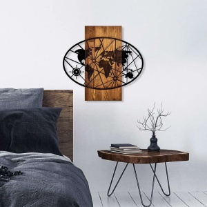 Wallity decor de perete harta, lemn/metal, 62x57 cm, lemn 3cm + metal 1.5mm, maro/negru - Verificat A · Re-Bloom - Img 3