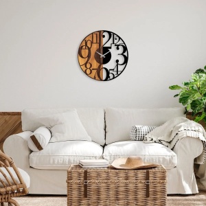Wallxpert ceas de perete decorativ, lemn 100% 3cm/metal, 56x3x56 cm, nuc/negru - Verificat A · Re-Bloom - Img 2