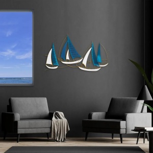 Wallxpert decor de perete din metal, 126x70 cm, grosime 1.5mm, 2.31 kg, agatatoare inclusa, auriu/albastru - Verificat A · Re-Bloom - Img 4