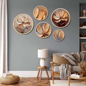 Wallxpert set 5 tablouri decorative lemn masiv, 43.5x43.5 + 37x37 + 31x31 + 26x26 + 18x18 cm, grosime 1.5 cm, multicolor - Verificat A · Re-Bloom - Img 2