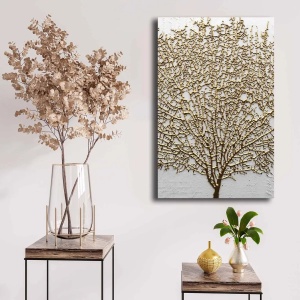 Wallxpert tablou decorativ canvas 45x70 cm, panza 100% grosime 2.8mm, rama lemn pin 100% 22mm, auriu/alb - Verificat A · Re-Bloom - Img 4