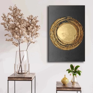 Wallxpert tablou decorativ canvas, 45x70 cm, panza 100% grosime 2.8mm, rama lemn pin 100% grosime 22mm, auriu/negru - Verificat A · Re-Bloom - Img 3
