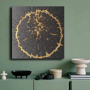 Wallxpert tablou decorativ canvas, 70x70 cm, panza 100% grosime 2.8mm, rama lemn pin 100%, negru/auriu - Verificat A · Re-Bloom
