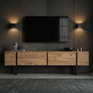 Woody Fashion comoda TV Onera, PAL melaminat, 180x30x50cm, Maro/Negru - Verificat A · Re-Bloom - Img 1