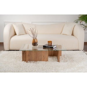 Woody Fashion masa cafea Gabrielle, sticla securizata, cadru PAL, 105x30x65cm, Maro/Transparent - Verificat A · Re-Bloom - Img 3