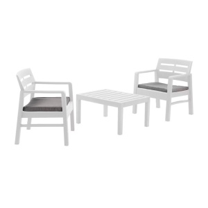 Комплект мебели за тераса/градина Progarden, Lombok, 2 стола 63x58x74 см, маса 74x55x38 см, бял, Преопакован, клас Б