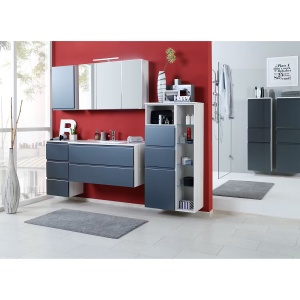 Ancona dulap baie oglinda LED 80x64x20 cm, 3 usi oglinda, 6 rafturi sticla, PAL alb, manere cromate - Verificat A · Re-Bloom - Img 2
