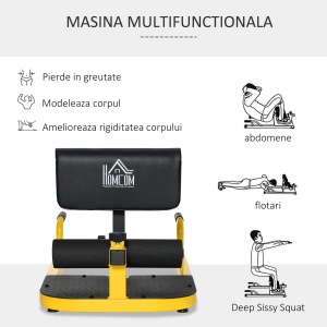 Aparat fitness pentru genoflexiuni Re-Bloom, otel/EVA, negru/galben, 50 x 97 x 44,5-56,5 cm, Resigilat, Grad A - Img 6