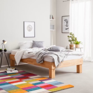 AresWOOD cadru pat 90x200 cm, lemn masiv fag uleiat, inaltime 37 cm, natur - Verificat A · Re-Bloom - Img 2