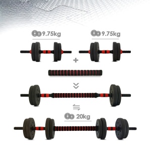 Athletos set 2 gantere reglabile 20 kg, discuri ciment, bara conector, manusi antrenament, multiple combinatii, rosu/negru - Verificat A · Re-Bloom - Img 4