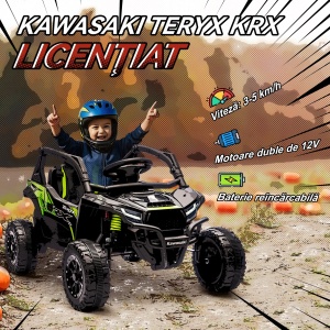 ATV electric copii Re-Bloom Kawasaki, PP/otel, 100x64x56 cm, dublu motor 12V, telecomanda, muzica, 3-5 km/h, varsta 3-5 ani, 30 kg, negru - Verificat A · Re-Bloom - Img 3