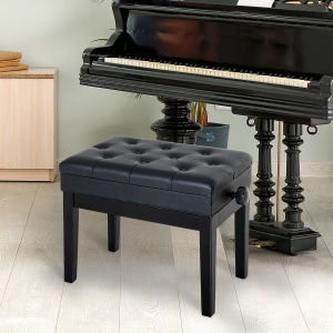 Bancuta pentru pian cu compartiment depozitare, lemn masiv/piele PU/spuma, 54.5x33x48-58 cm, inaltime reglabila, compartiment 50x29x4 cm, captuseala 3.5cm, capacitate 200kg, negru - Verificat A · Re-Bloom - Img 2