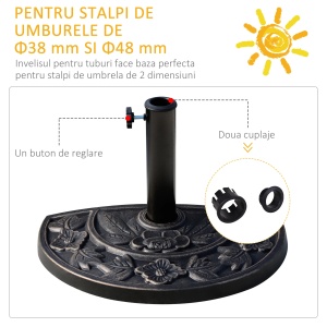 Baza umbrela soare din rasina, manivela pentru fixare, 9kg, 50x31x32cm, Bronz - Verificat A · Re-Bloom - Img 5