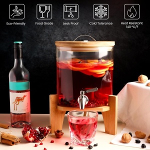 Belle Vous dozator sticla borosilicata cu stand bambus, 5L, 21.5x31 cm, robinet + capac, transparent - Verificat B · Re-Bloom - Img 2