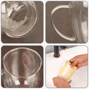Belle Vous set 6 cani termorezistente sticla borosilicata pereti dubli, 350ml, 9.2x11.5 cm + 6 lingurite metalice 15.2cm, transparent - Verificat B · Re-Bloom - Img 4