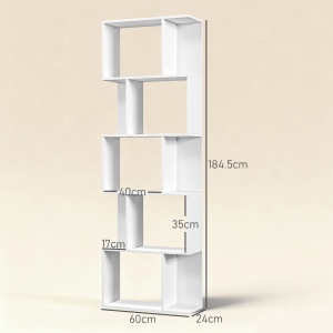 Biblioteca Re-Bloom cu 5 nivele, PAL, alb, 60 x 24 x 184,5 cm, Resigilat, Grad A - Img 3