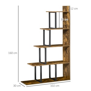 Biblioteca stil industrial Re-Bloom, 5 nivele, PAL, negru/maro rustic, 102 x 30 x 160 cm, Resigilat, Grad A - Img 3