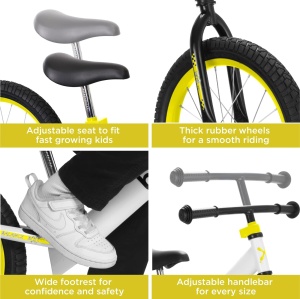 Bicicleta fara pedale copii 16 inch, 5-9 ani, roti cu disc siguranta, Galben/Alb/Negru - Verificat A · Re-Bloom - Img 2