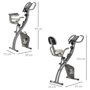 Bicicleta fitness pliabila 2 in 1 Re-Bloom, 8 nivele de rezistenta, otel/ABS, gri, 97 x 51 x 115 cm, Resigilat, Grad A - Img 3