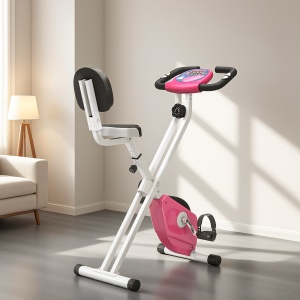 Bicicleta fitness pliabila 43x97x109 cm, 8 nivele rezistenta magnetica, sa 5 pozitii, ecran LCD, otel/ABS/PVC, roz/alb - Verificat A · Re-Bloom - Img 2