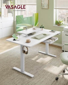 Birou reglabil electric Vasagle, cu suport pentru monitor, metal/lemn, alb, 140 x 70 x 72-120 cm, Resigilat, Grad A - Img 5