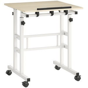 Birou reglabil pe inaltime Re-Bloom, cu blat inclinabil, MDF/metal, alb/natur, 60 x 60 x 70,5-120 cm, Resigilat, Grad A