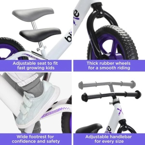 Bixe bicicleta fara pedale, cadru aluminiu, roti 12 inch, varsta 2-5 ani, alb/mov - Verificat A · Re-Bloom - Img 3
