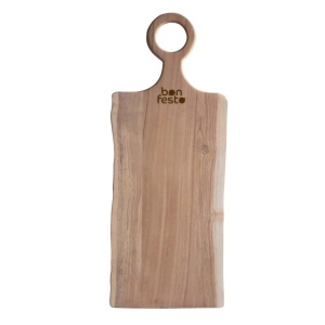 Bonfesto tocator dreptunghiular lemn acacia certificat FSC, 60x25x1.5 cm, maner agatatoare, lucrat manual, natur - Verificat A · Re-Bloom - Img 1