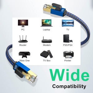 Cablu plat Ethernet Cat8 RJ45 SSTP Lekvkm, nailon/metal, albastru/negru, 10 m - Img 2